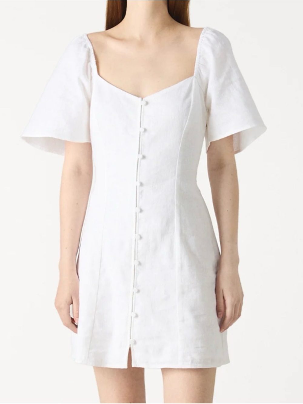 Abercrombie & Fitch White Button-Front Mini Dress with Flutter Sleeves